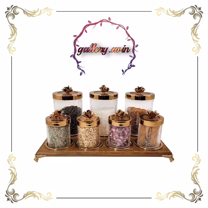 پاسماوری هفت پارچه گل رز کفه چوبی شیشه  ساده