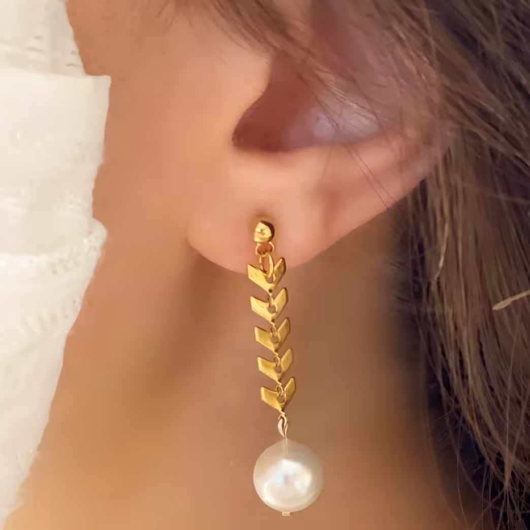 گوشواره استیل گندمی مرواریدی