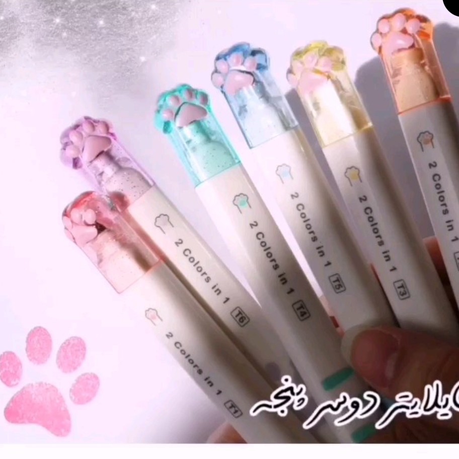 هایلایتر دوسر پنجه فانتزی کریستالی در رنگ های پاستلی و مات برند TWINGOپک 12رنگ هایلایت 6 عدد هایلایتر دو سر پنجه ای 