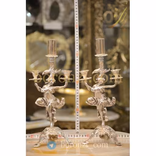 شمعدان برنزی فرشته سه شعله نقره ای