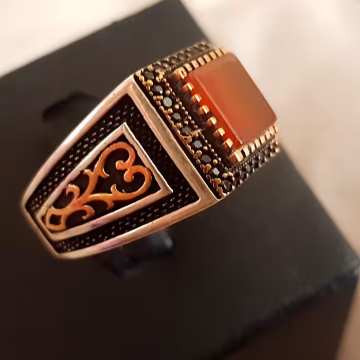 انگشتر  عقیق یمنی نقره مردانه طرح اسپرت ترکی 