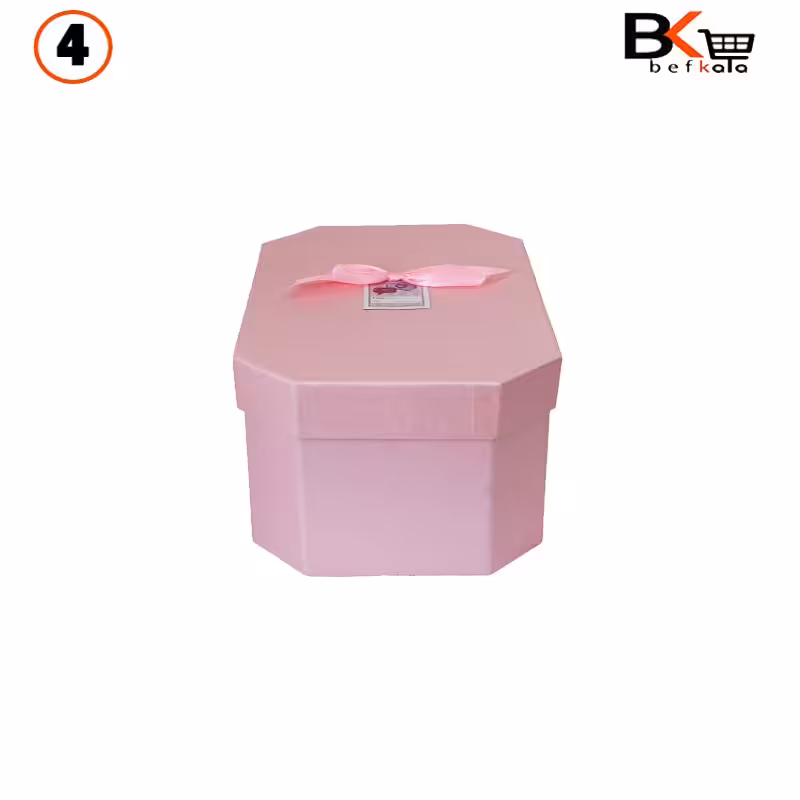 باکس کادویی هشت ضلعی کشیده پاپیون دار صورتی سایز چهار کد 55