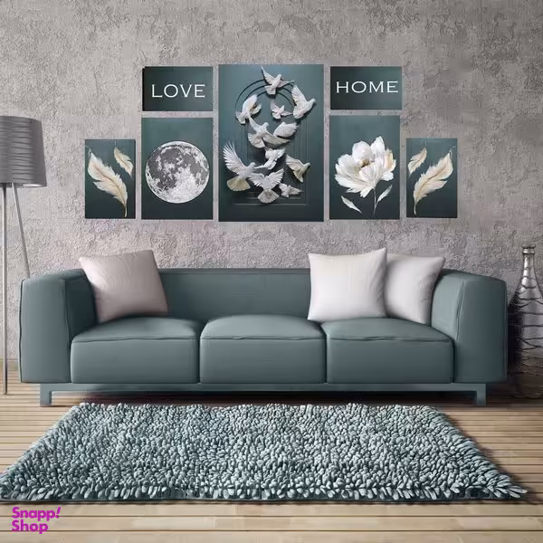 تابلو شاسی بکلیت طرح مدرن کبوتر و گل و ماه مدل SH-1528 مجموعه 7 عددی