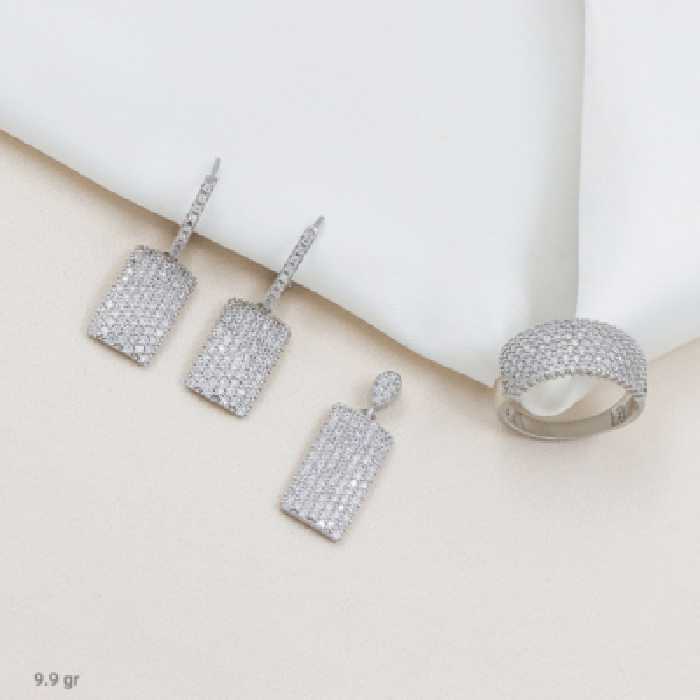 نیم ست نقره مدل پرنس نگین برلیان اتریشی کد 1674