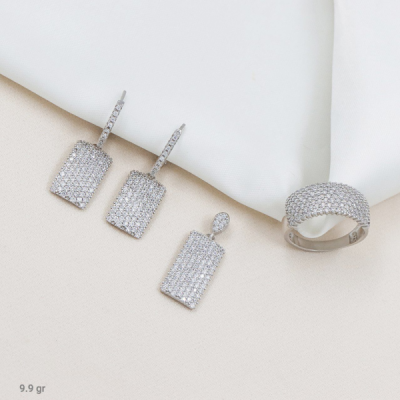 نیم ست نقره مدل پرنس نگین برلیان اتریشی کد 1674