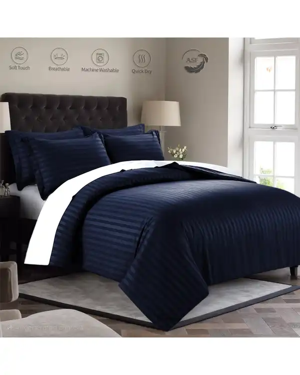 سرویس لحاف روتختی دو نفره 8 تکه عرض 140 دو رویه سرمه ای ای اس اف ASF مدل هتلی