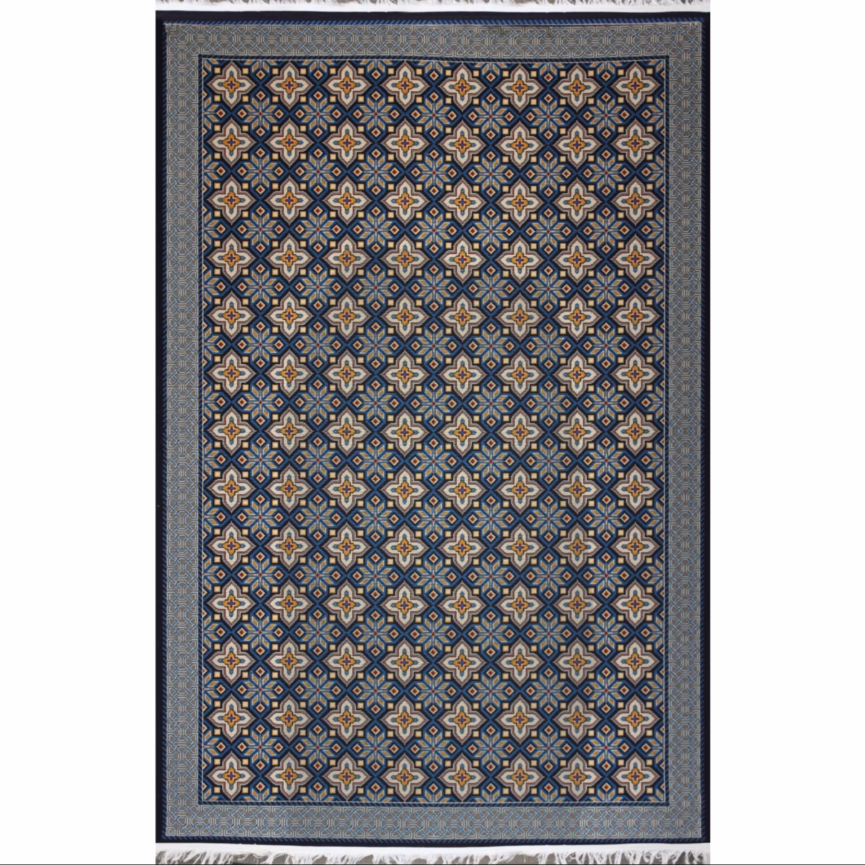 گلیم ماشینی افرند کد 9902 زمینه سرمه ای (یک و نیم متری)