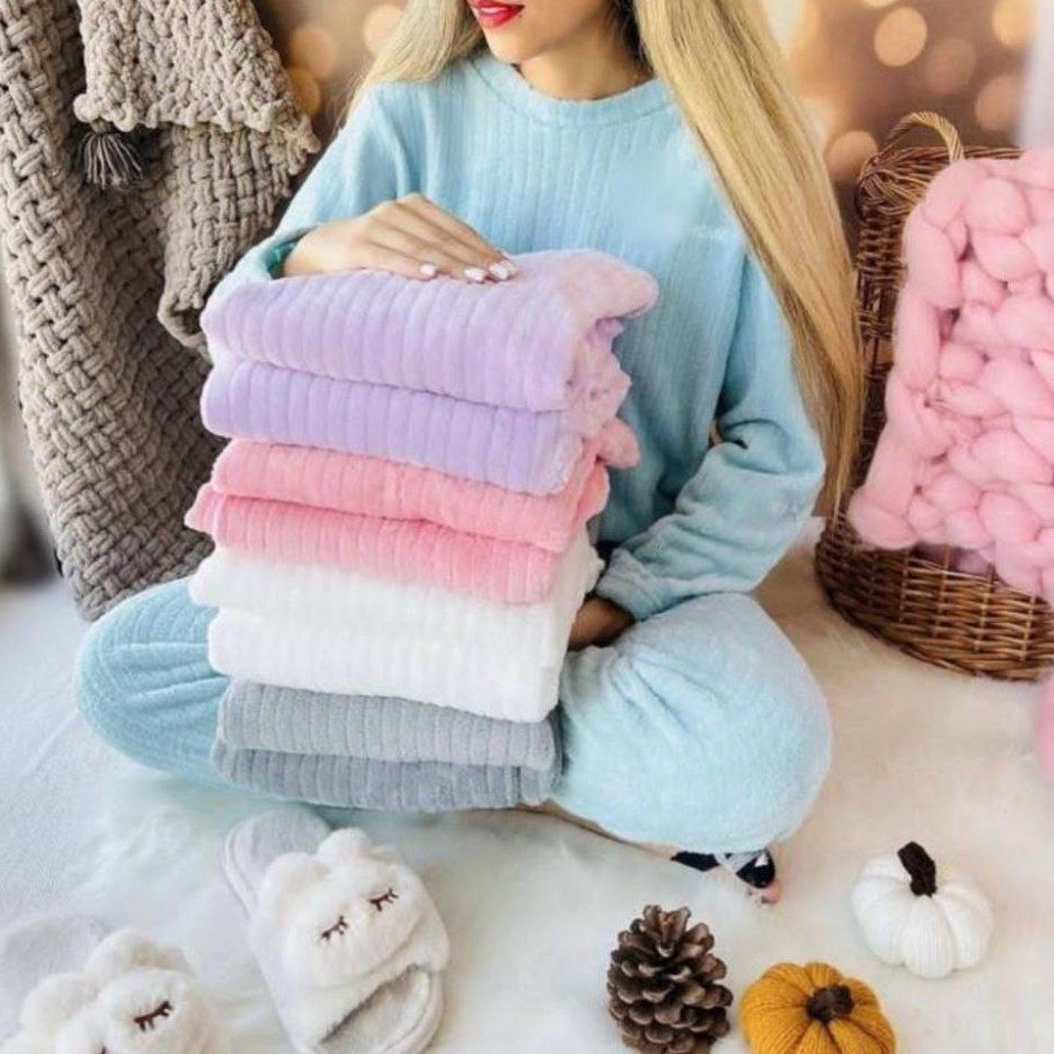 ست هودی و شلوار زنانه تدی ریلی دارای رنگ بندی و فری سایز
