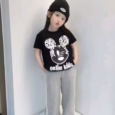 تیشرت مشکی نخی دخترانه اسپورت