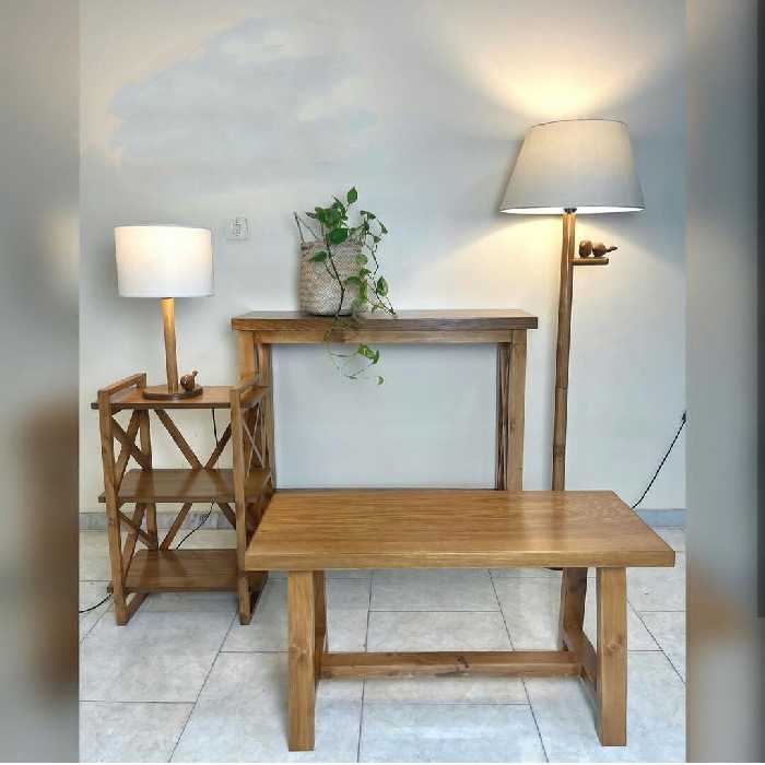 ست نیکمت و کنسول و استند سه طبقه چوبی رنگ قهوه ای چوب روس