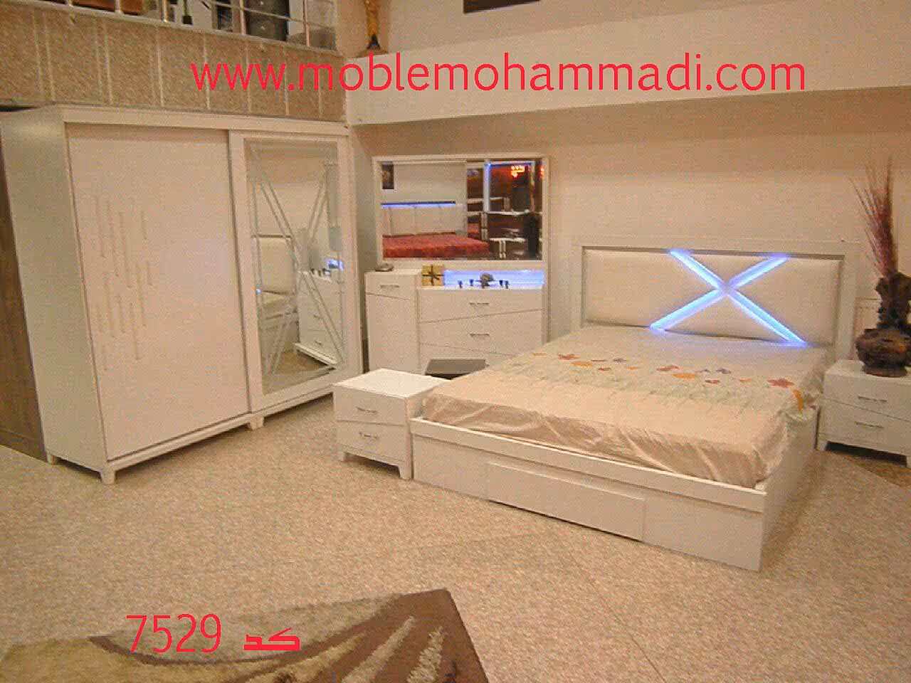 سرویس خواب ام دی اف کد7529شامل تخت/پاتختی/دراور/قاب اینه