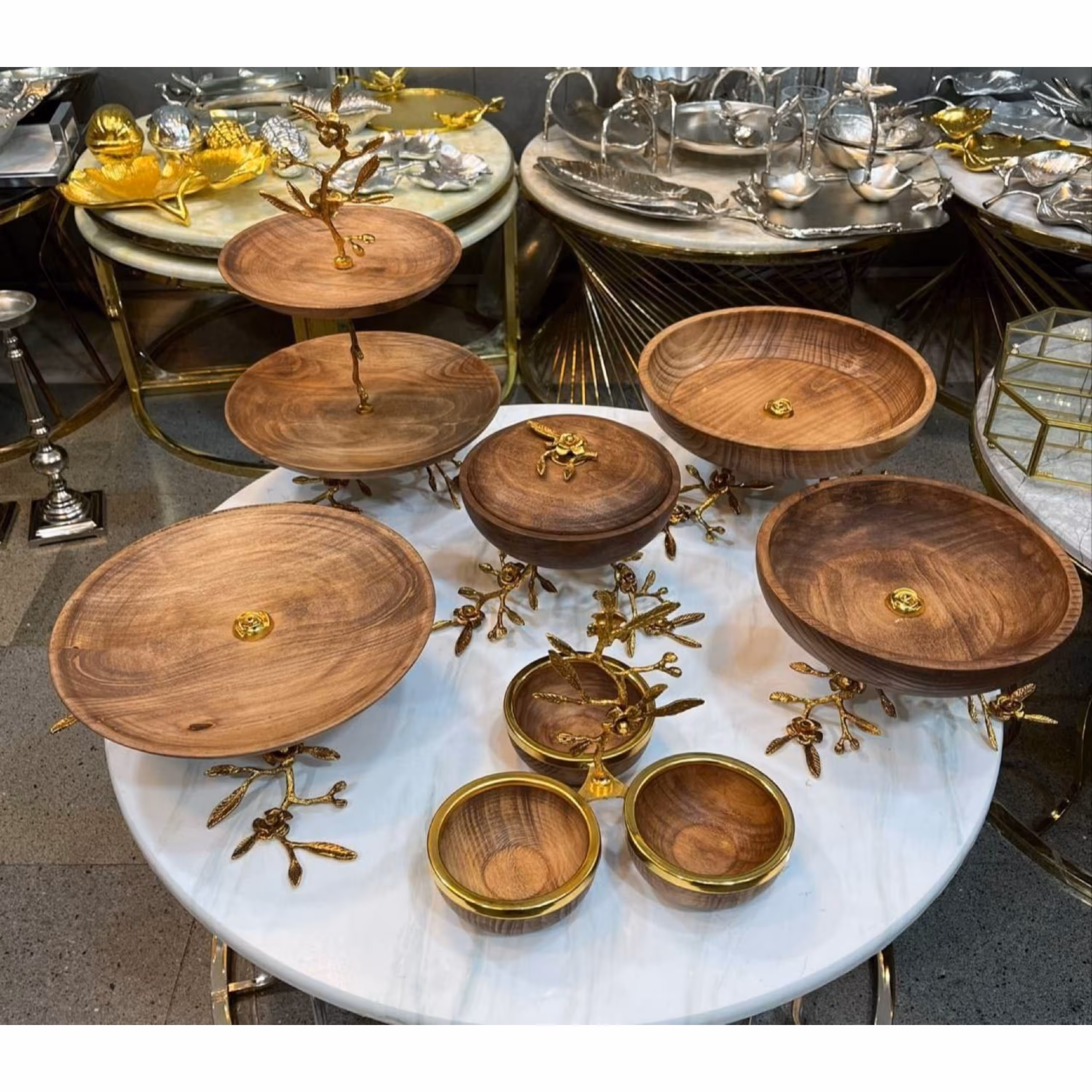 ست پذیرایی 4تیکه چوبی  با پایه برنجی