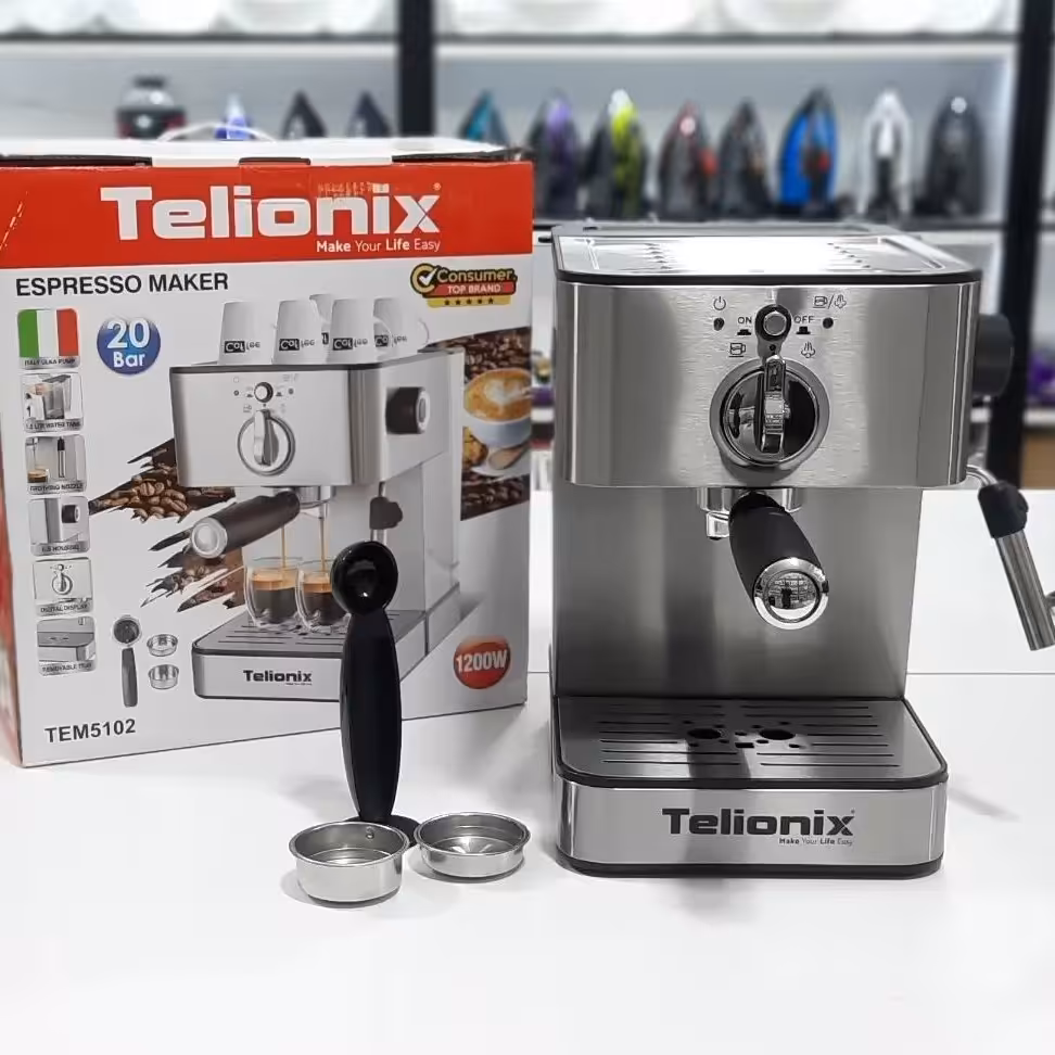  اسپرسوساز تلیونیکس مدل 5102
توان مصرفی 1200W 
توان بخار 20 بار