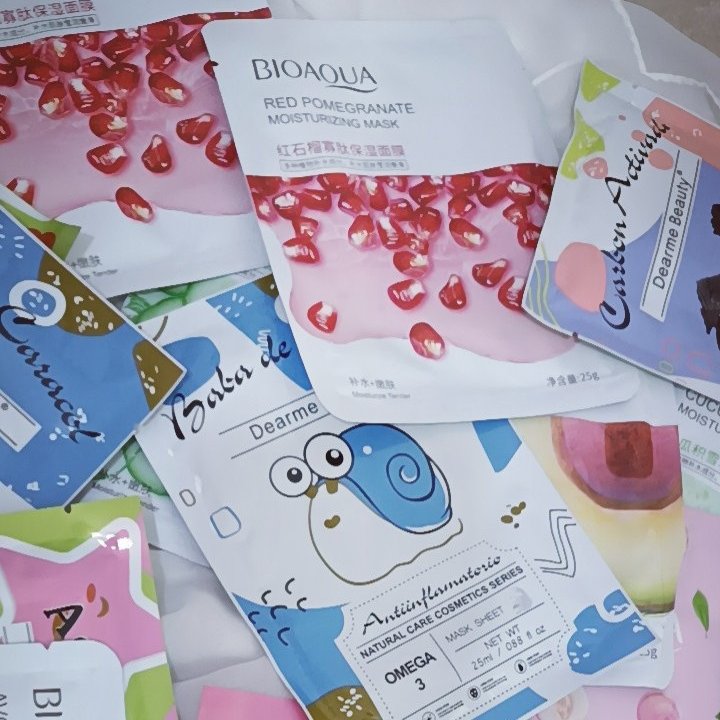 ماسک ورقه ای با برند بیاکوا.و ... با طعم ها و کاربرد های مختلف