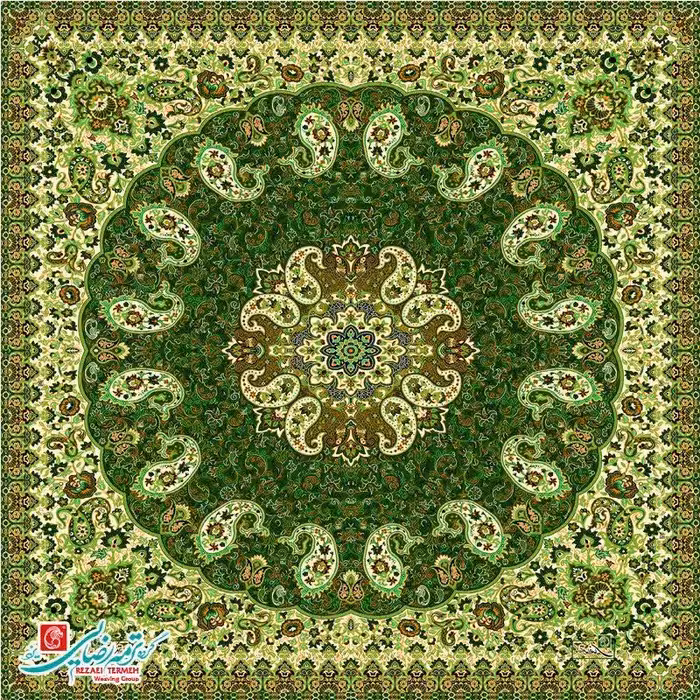 رومیزی ترمه ابریشم رضایی یزد مربع طرح سپهر