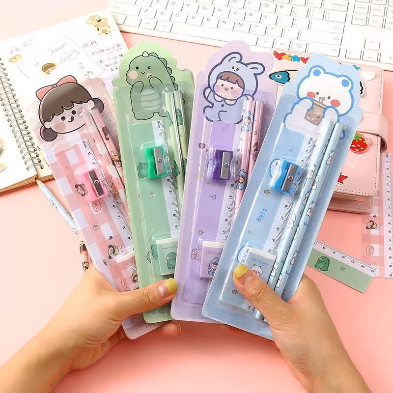 پک مداد پاکن تراش خط کش