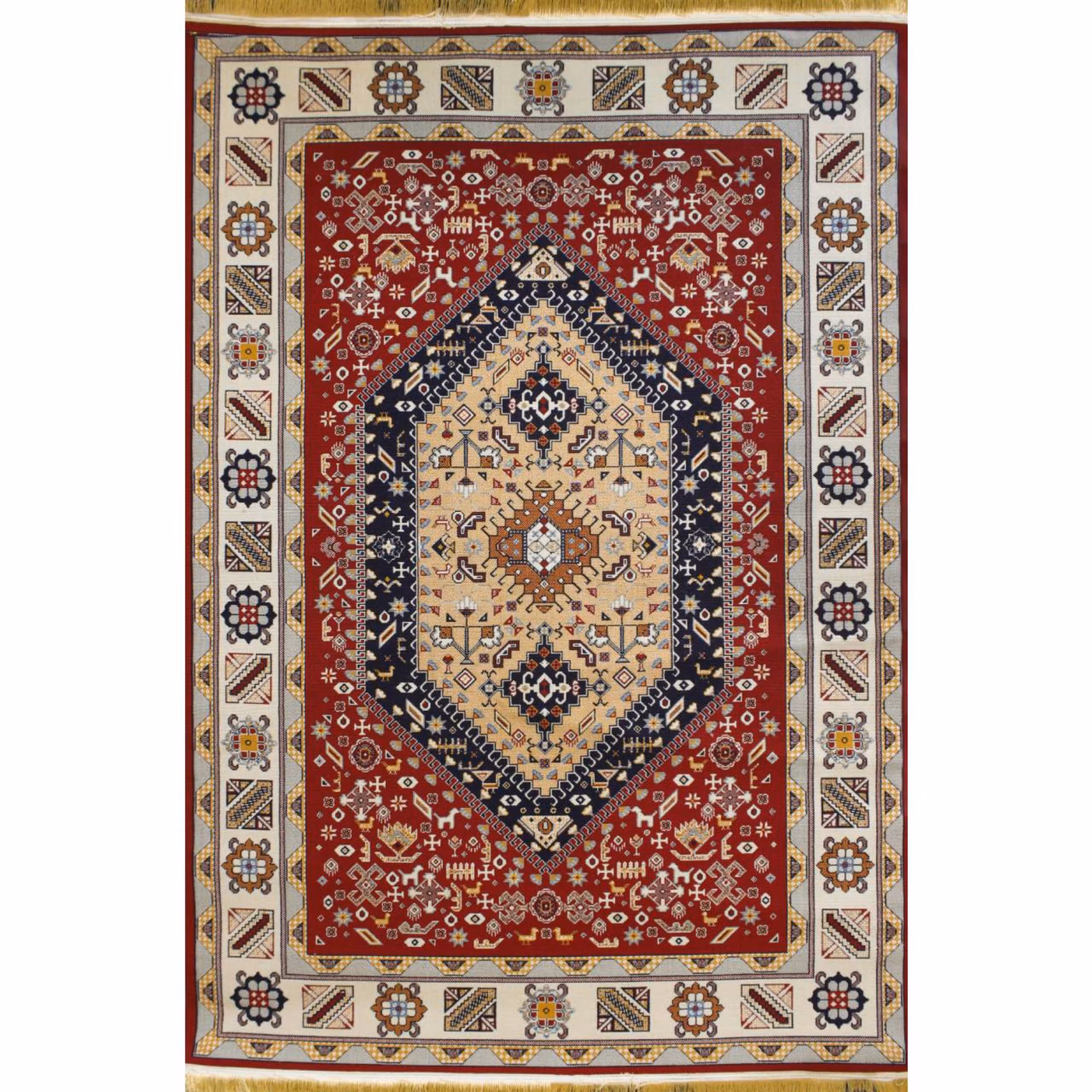 گلیم ماشینی افرند کد 9906 زمینه لاکی (شش متری)