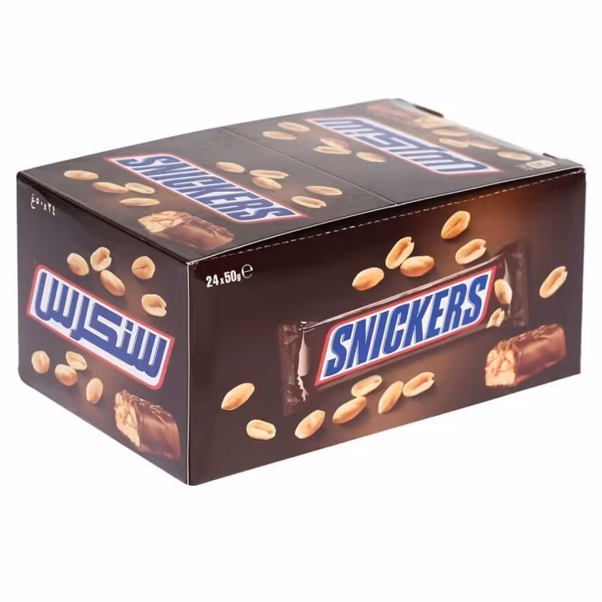 شکلات مغز دار اسنیکرز 50 گرمی snickers بسته 24 عددی 