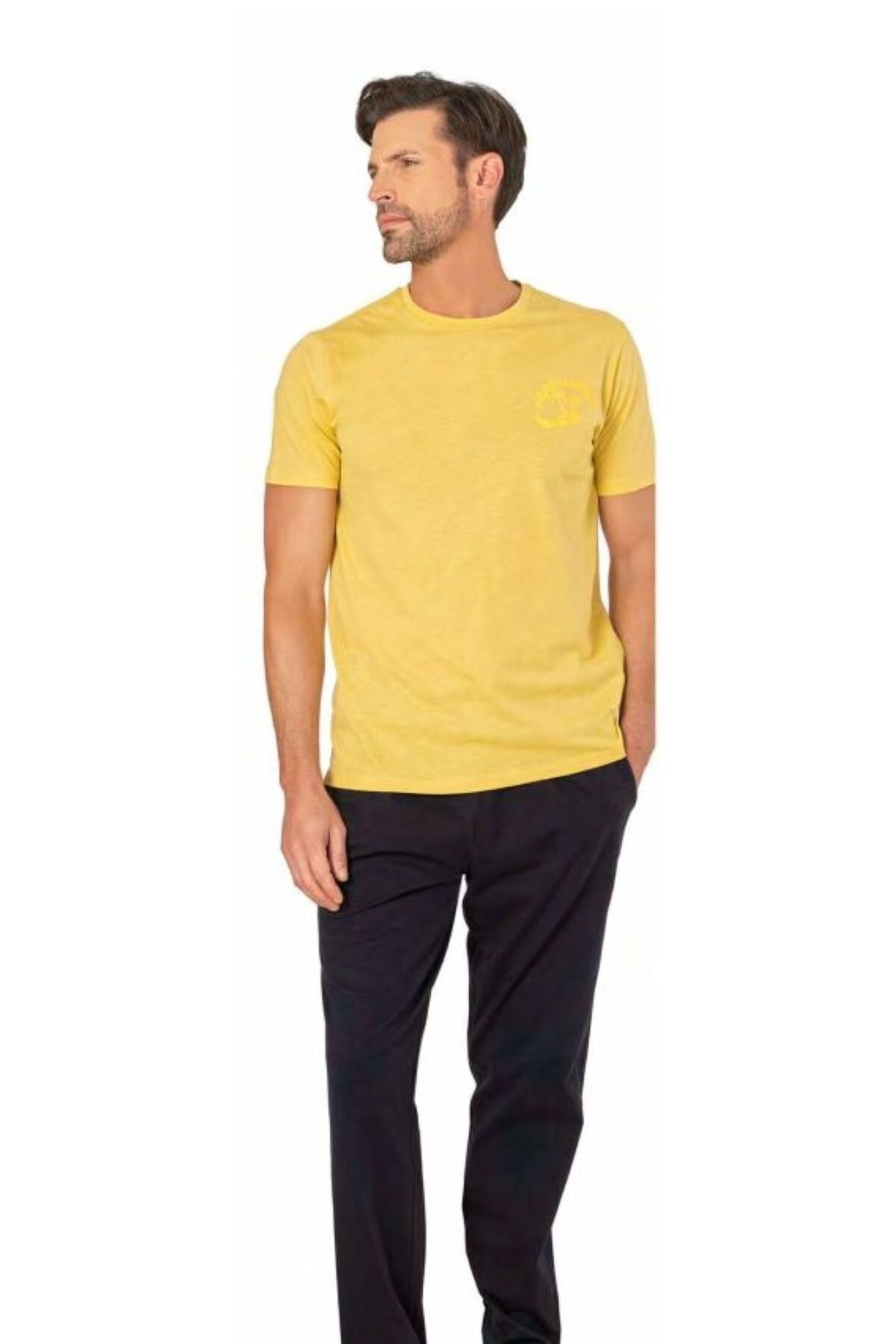 ست پیژامه زرد مردانه پنبه لباس خواب آستین کوتاه مجموعه 60PC79VR Pierre Cardin