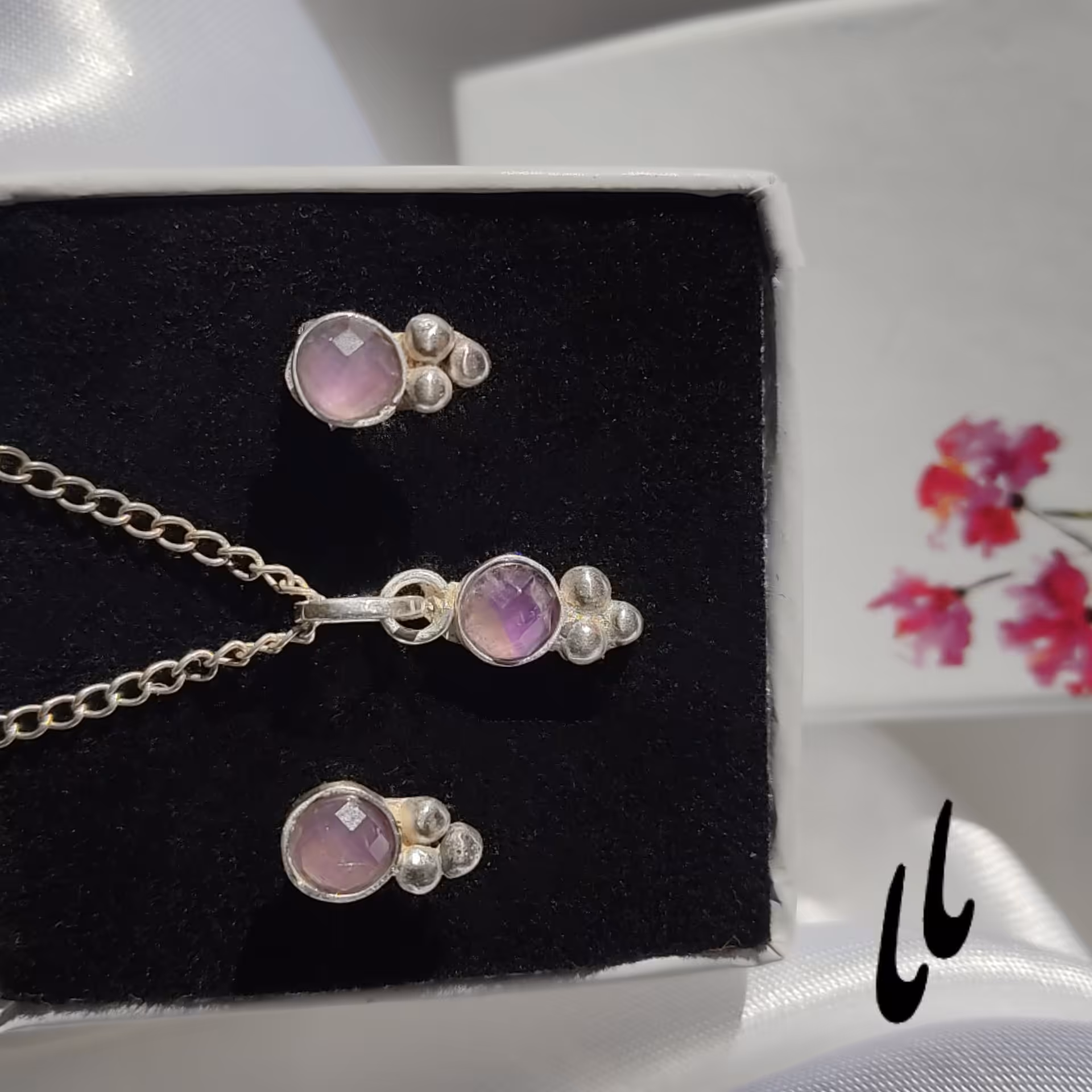 نیمست نقره با گوهرآمیتیست طبیعی اصل (دستساز) بدون زنجیر (پس کرایه)