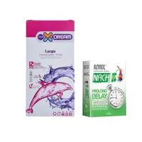 کاندوم ایکس دریم مدل largo بسته 12 عددی به همراه کاندوم ناچ کدکس مدل prolong delay بسته 3 عددی