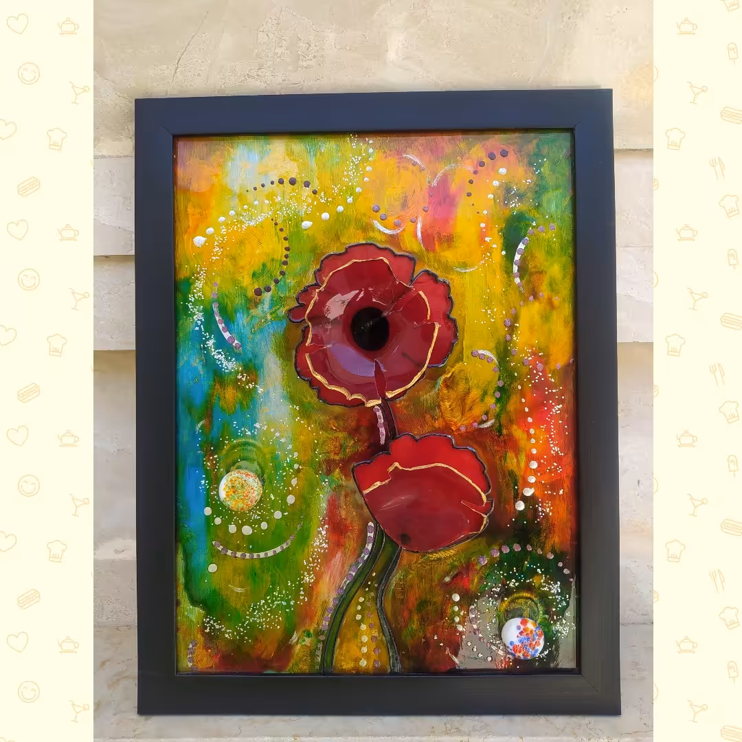 تابلو ویترای گل شقایق (گل برجسته)محصول گالری هنری نارنجستون آرت