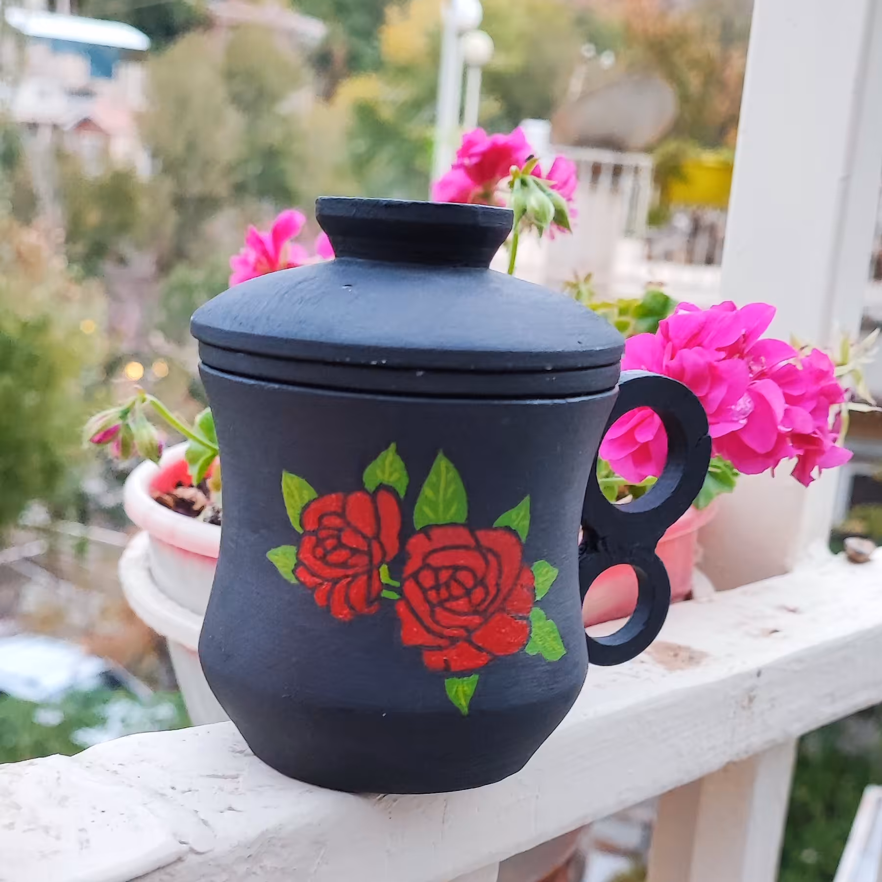 ماگ سنگی نقاشی شده دو حفره مدل گلبرگ