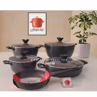 سرویس قابلمه کاندید 9پارچه چدن گرانیت دورو طوسی و مشکی باضمانت و آماده ارسال