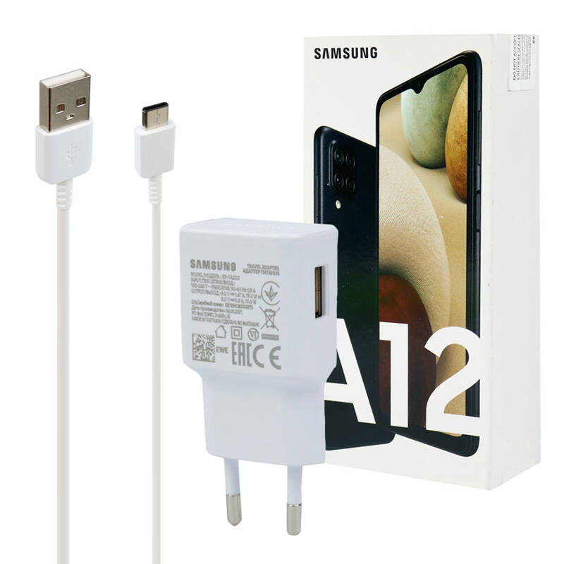 شارژر دیواری فست شارژ سامسونگ Samsug A12 - 15W کابل، هندزفری و جعبه گوشی