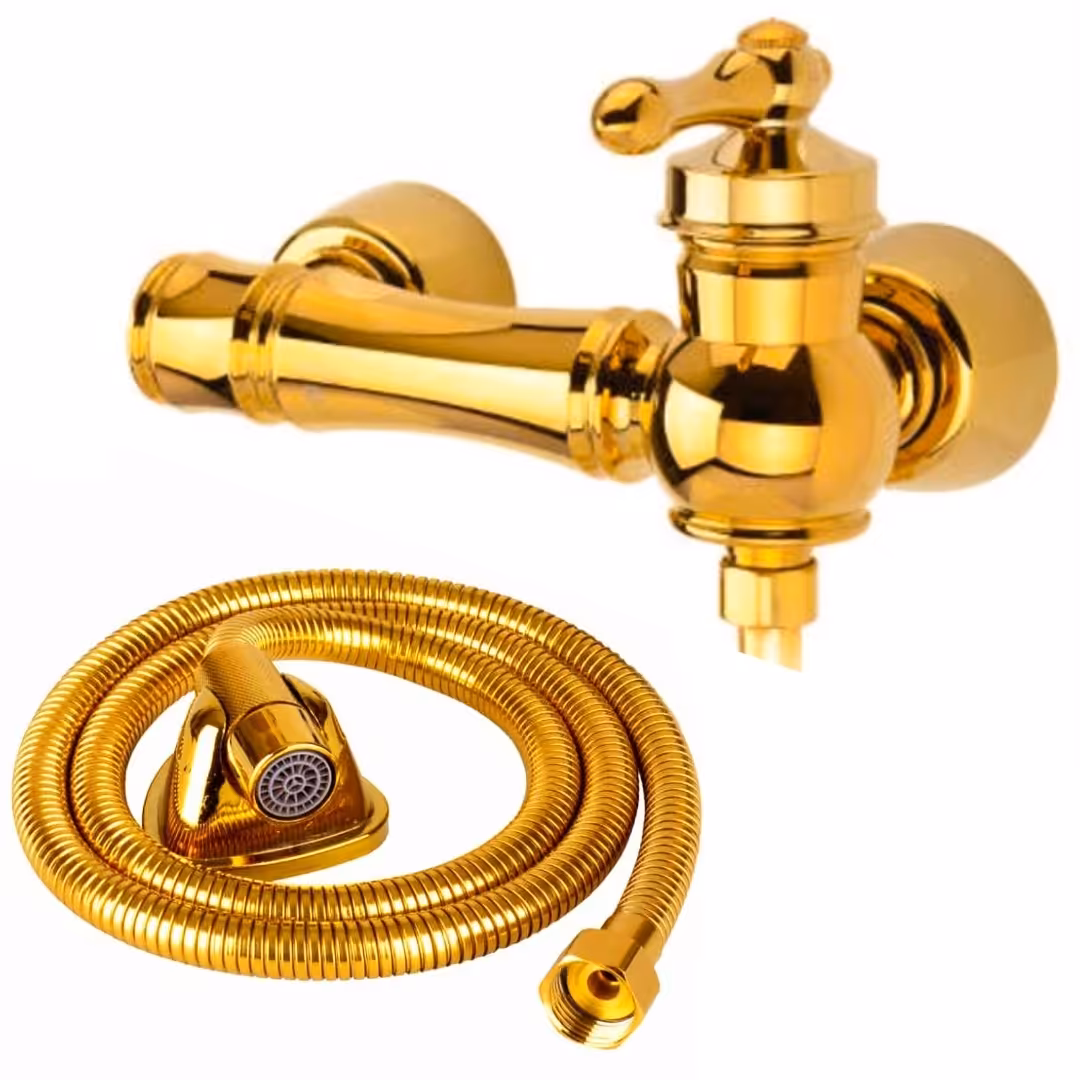 شیر سرویس بهداشتی شیرالات رز مدل تینا رنگ طلایی به همراه شلنگ سرویس بهداشتی 