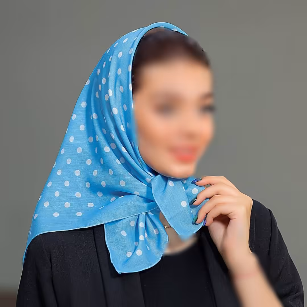 باندانا یا مینی اسکارف نخی طرح خال خالی آبی  ارسال رایگان 