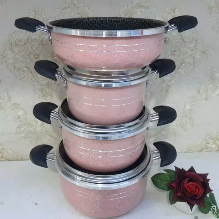 سرویس قابلمه گرانیتی 7پارچه دانشجویی هلنا کف زنبوری سایز کوچک 