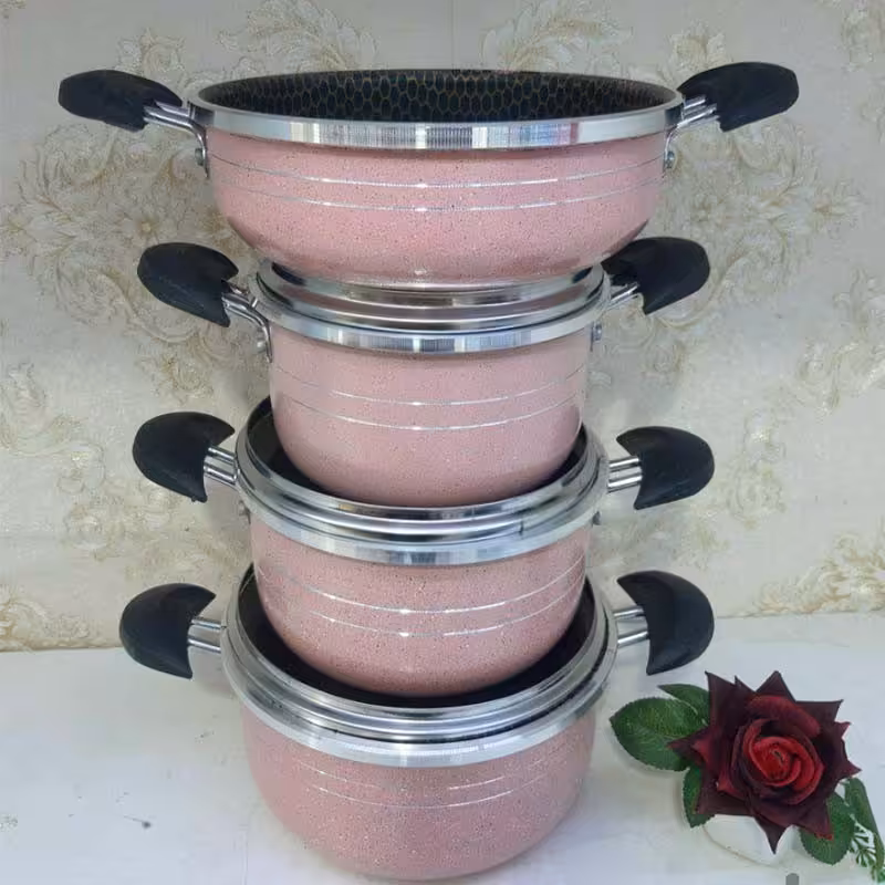 سرویس قابلمه گرانیتی 7پارچه دانشجویی هلنا کف زنبوری سایز کوچک 