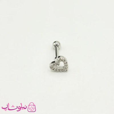 پیرسینگ گوش طرح قلب نقره ای نگیندار کد 691
