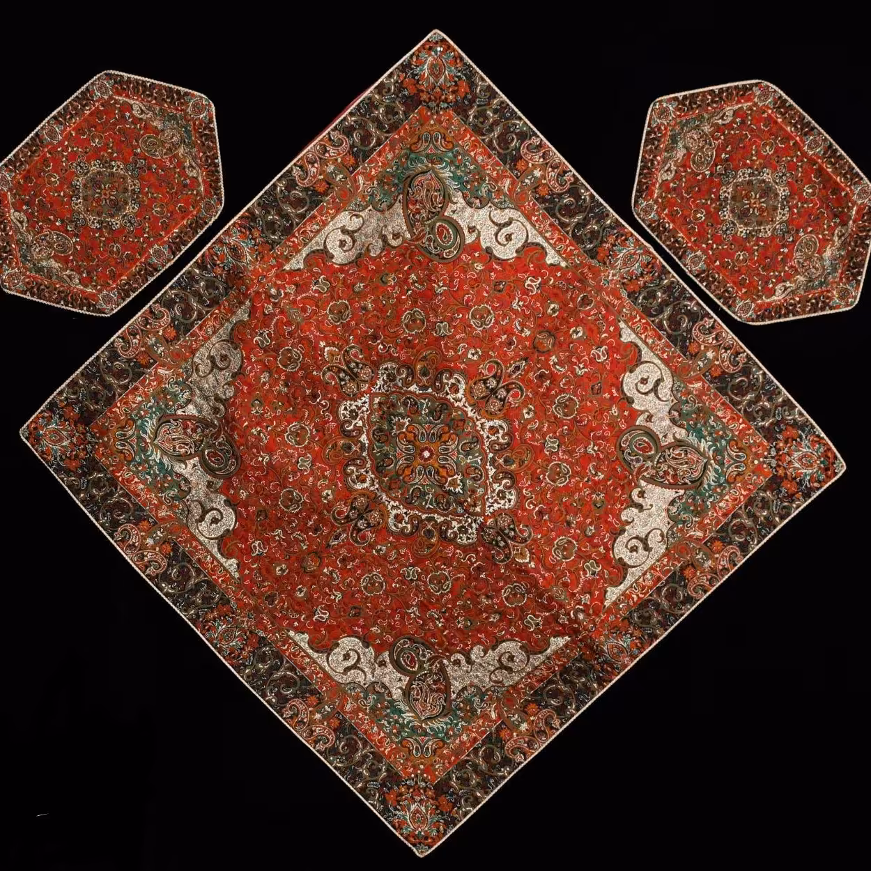 رو میزی 5 تیکه ترمه گل افشان، عسلی مبل، رانر، نهار خوری در 6 رنگ