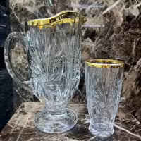 پارچ و لیوان کریستال طرح خورشیدی لب طلا ساخت چین کیفیت عااالی