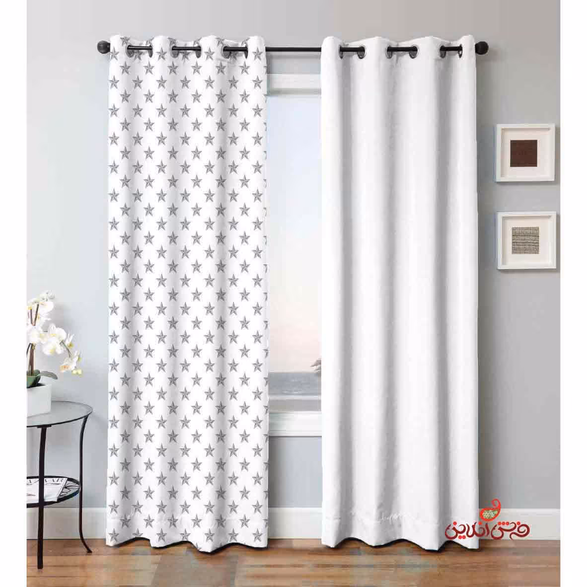 پرده 2عددی سفید طرح ستاره  کد 2306