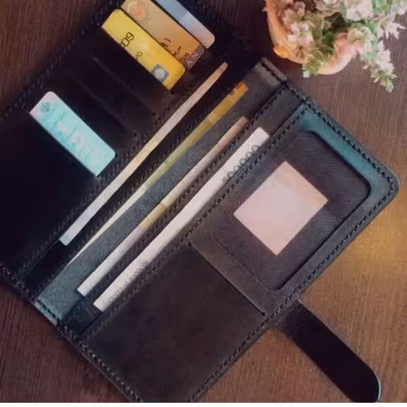 کیف پول پالتویی چرم طبیعی  دست دوز