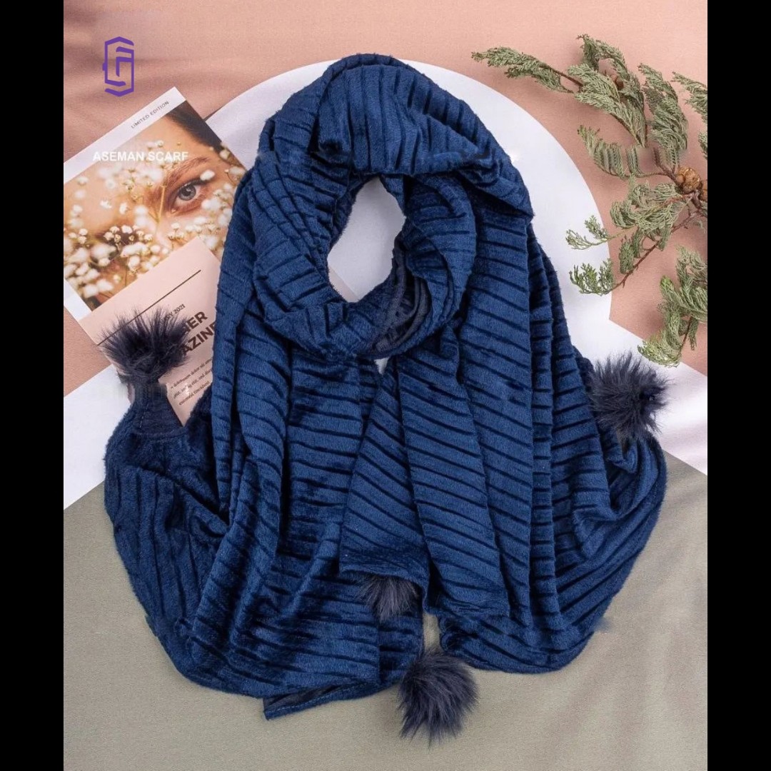شال زمستانی مخمل پلیسه منگوله دار