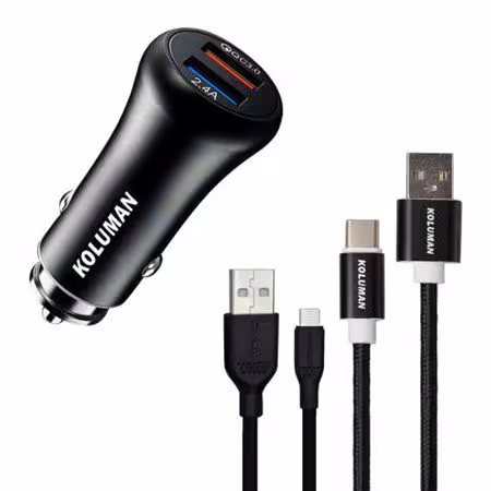 شارژر فندکی 20 وات کلومن مدل KC – C02 به همراه کابل تبدیل USB-C و MICROUSB