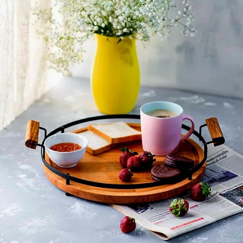 سینی چوبی گرد کوچک فریم دار مدل 11070