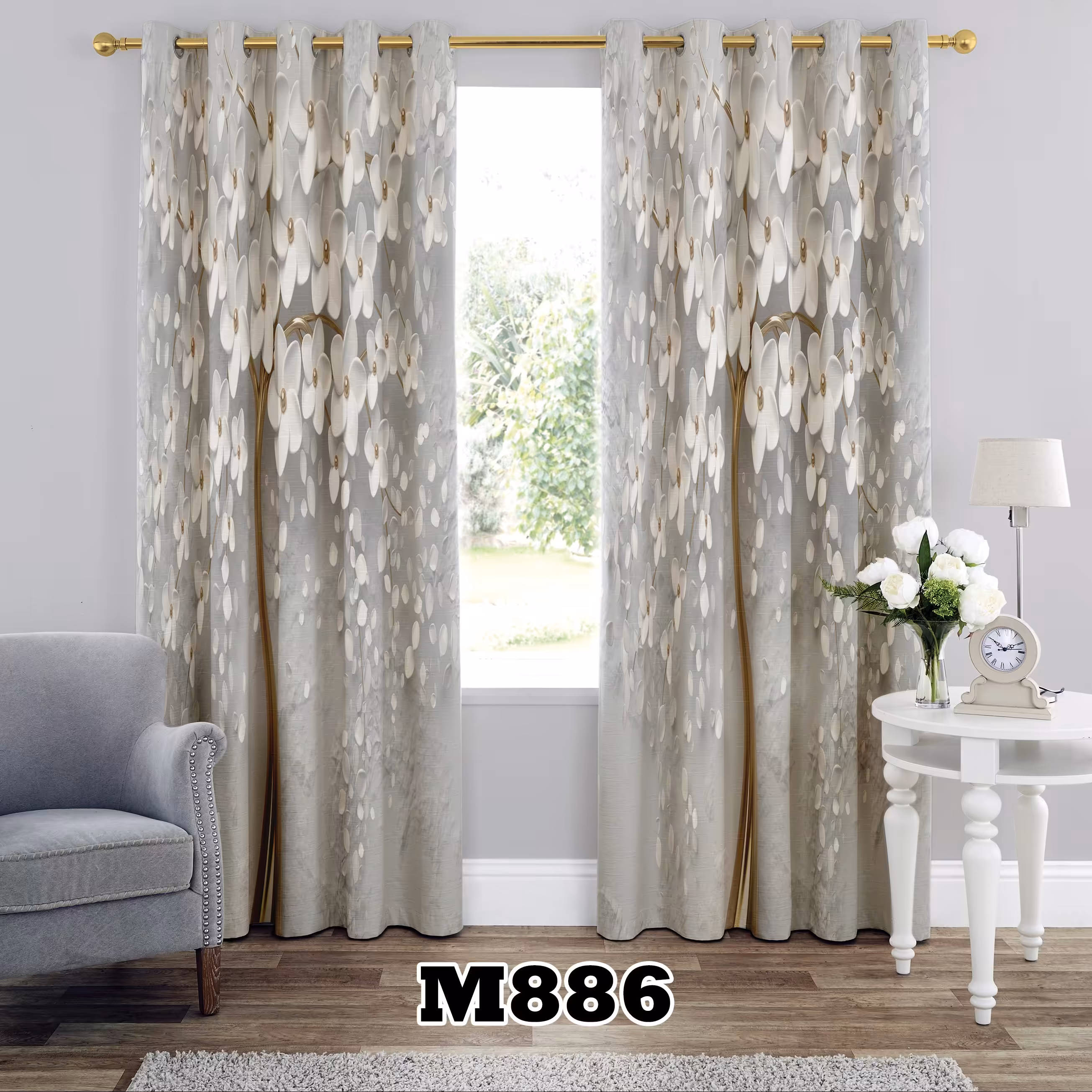 پرده چاپی طرح درخت کد M886 تک قواره ارتفاع 300 عرض 140 سانت