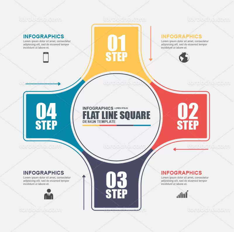 وکتور اینفوگرافیک رنگارنگ چهار بخشی | گرافیک با طعم تربچه