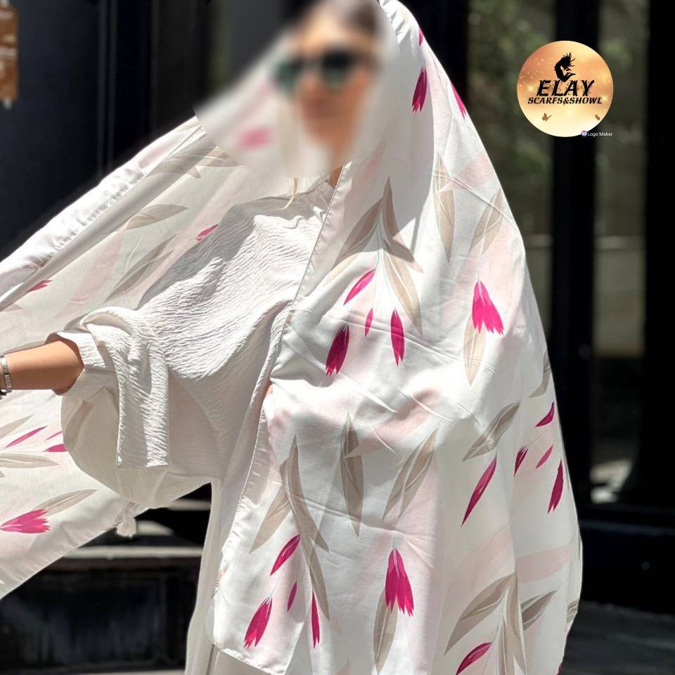 شال طرح گل لاله زمینه سفید نخی اعلا چهارفصل کیفیت درحدشال اورجینال وارداتی وارسالرایگان