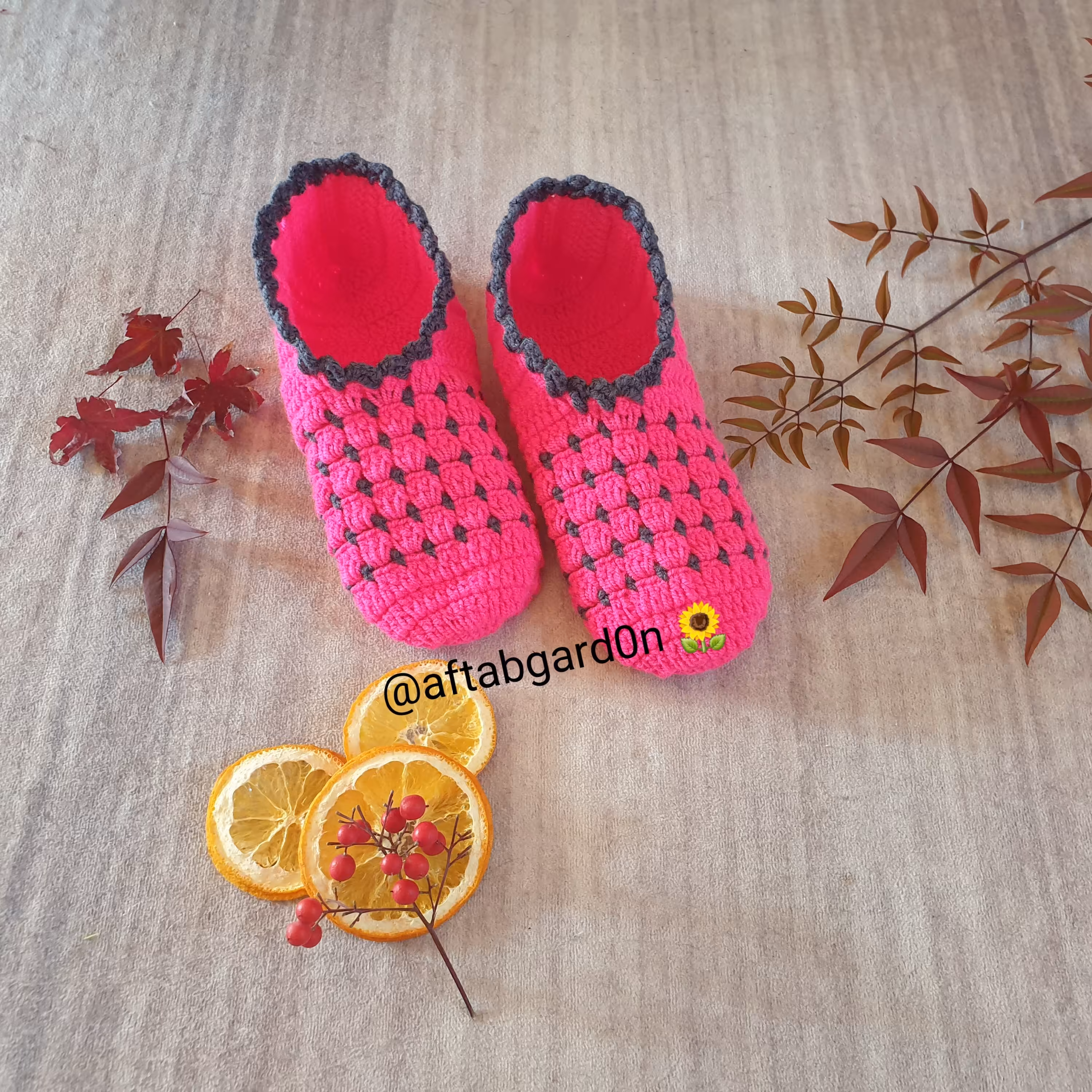 کفپوش  بافتنی صورتی طوسی گالری آفتابگردون