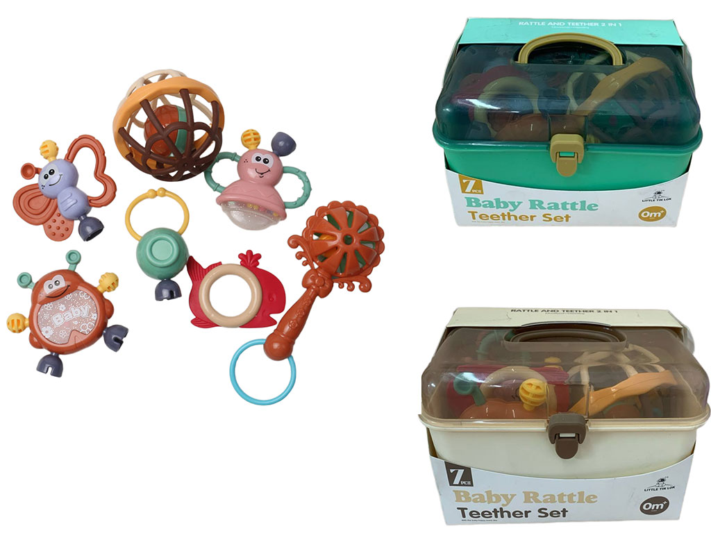 ست جغجغه و دندانگیر نوزادی7 عددی مدل صندوقی سایز بزرگ  Baby Rattle
