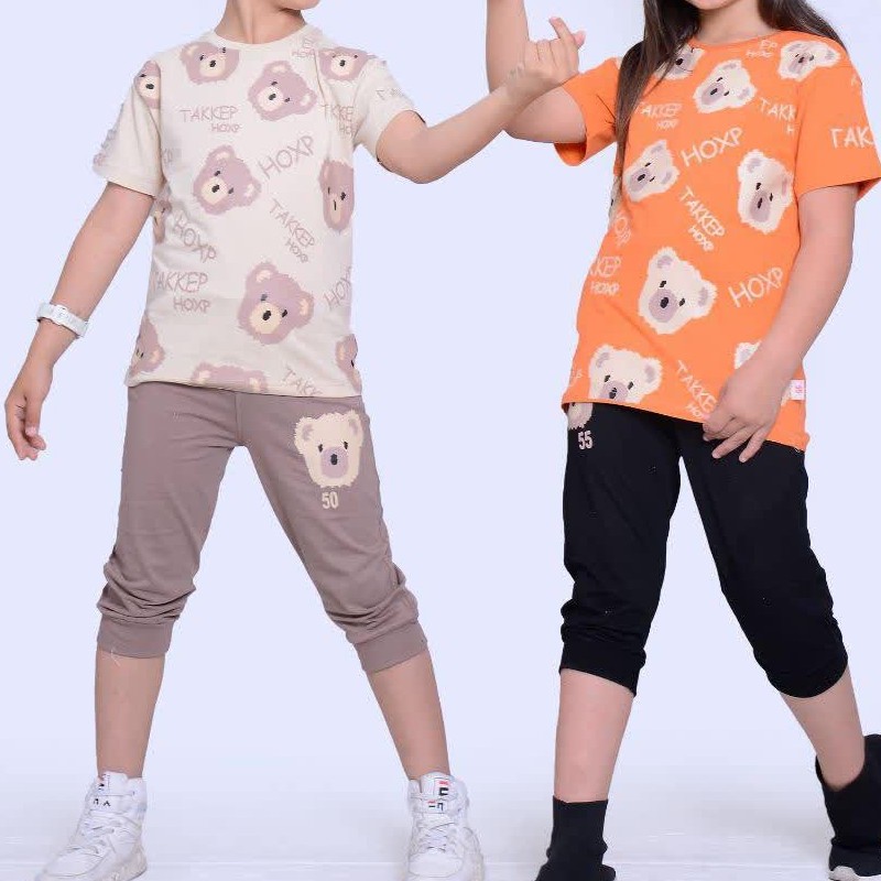 ست اسپورت بچگانه جذاب و خوشگل تیشرت شلوارک جنس عالی نخ پنبه لاکرا بسیار خنک مناسب حدود سنی 5 تا 9 سال