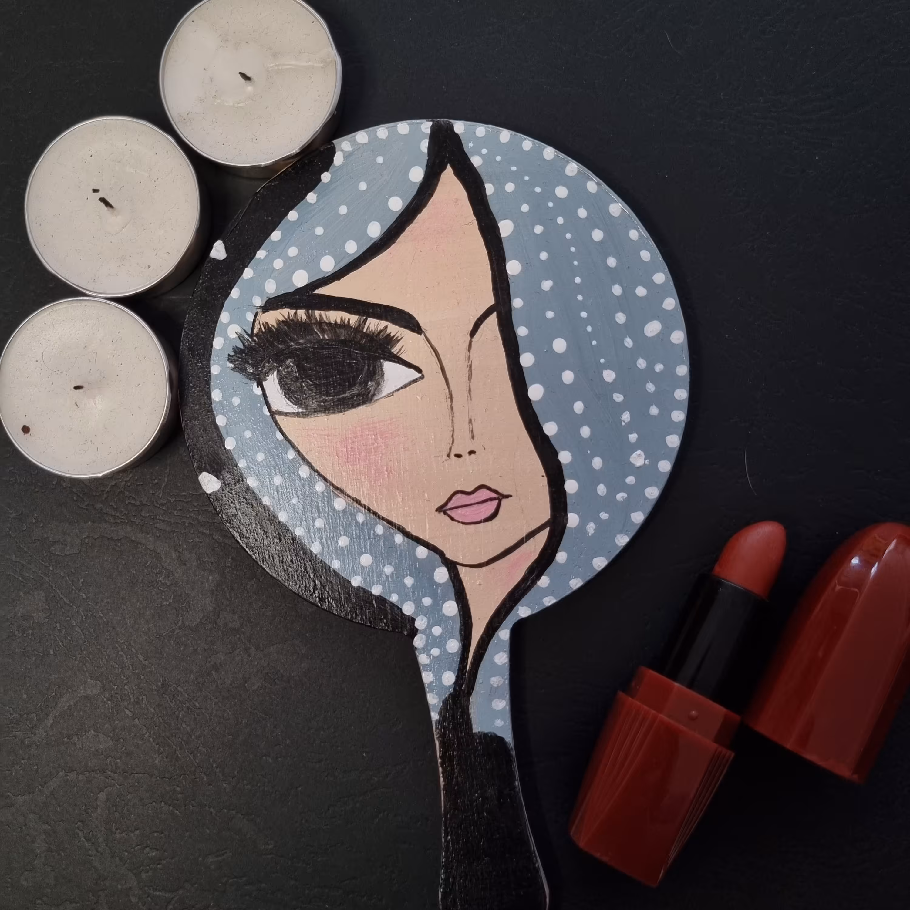 آینه دستی چوبی دخترانه