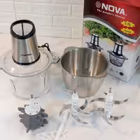خردکن دوقلو نوا دارای 2 تیغه 6تایی  و 2 کاسه شیشه و استیل و سیر پوست کن ( غذاساز  سیلور کرست بوش 