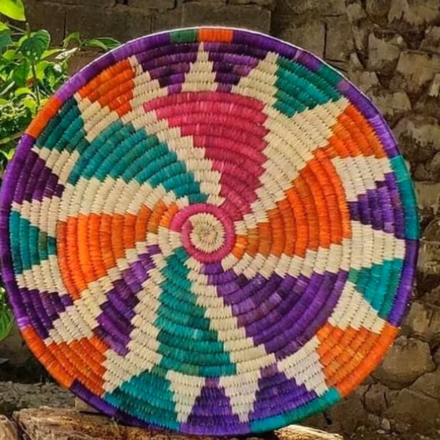 سینی حصیری رنگی طرح چرخان 50 سانتی زیبا